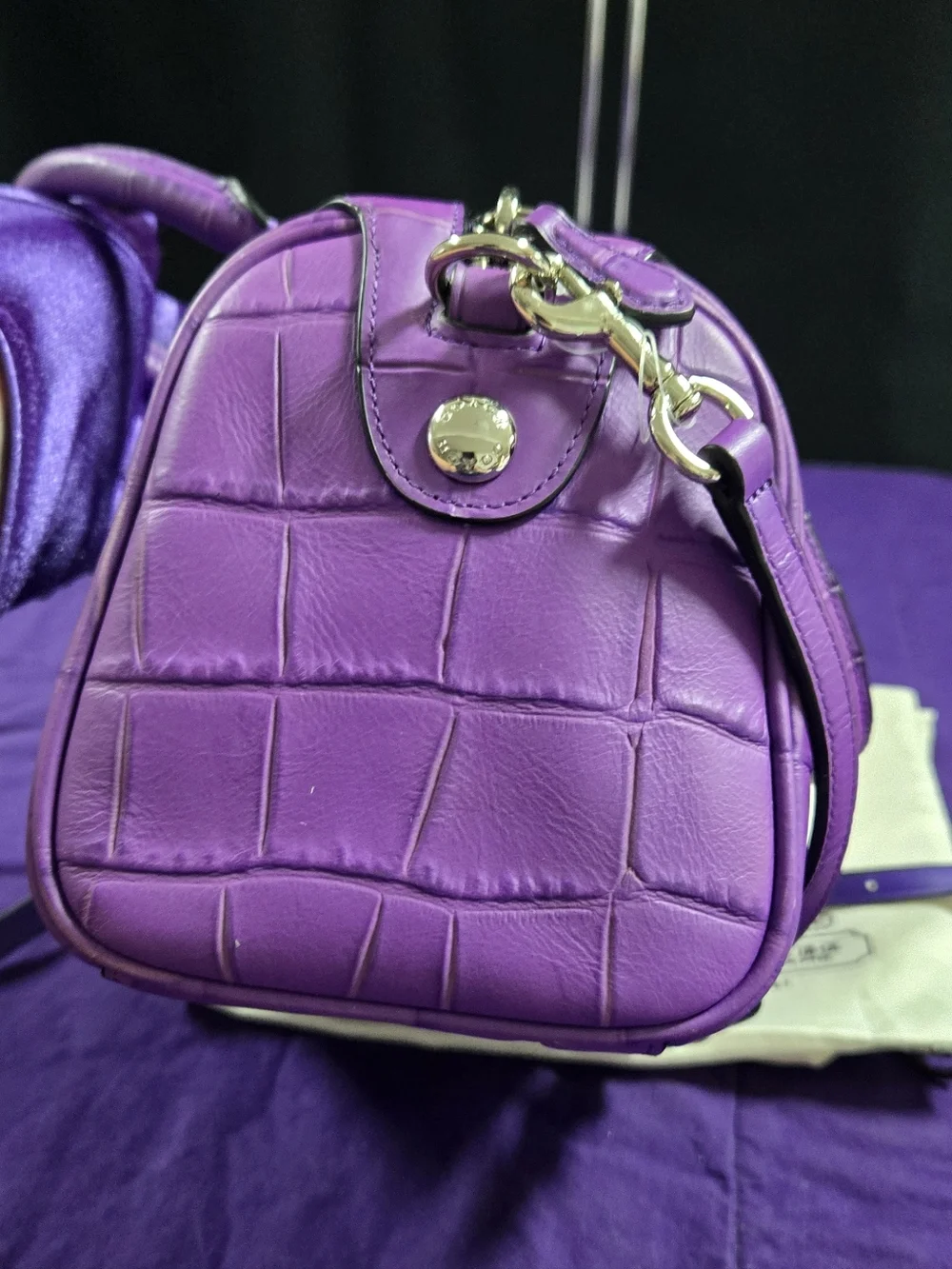 Coach Mini Bennet Croc-Embossed Purple Leather Satchel/ Crossbody - Picture 5 of 11